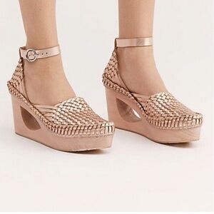 Free People Rose Gold Teagan Woven Huarache Wedges